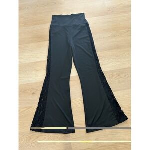 Black high waist flare pants lace insert Sz S boho whimsigoth grunge vamp dark